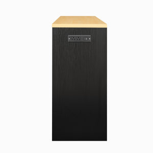 English Elm U_style Rolling Bar Cabinet with LED Lighting Extendable Top and Built in Wine Storage WY000489AAB