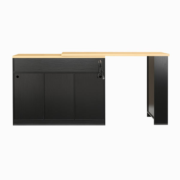 English Elm U_style Rolling Bar Cabinet with LED Lighting Extendable Top and Built in Wine Storage WY000489AAB