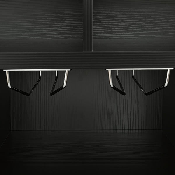 English Elm U_style Rolling Bar Cabinet with LED Lighting Extendable Top and Built in Wine Storage WY000489AAB