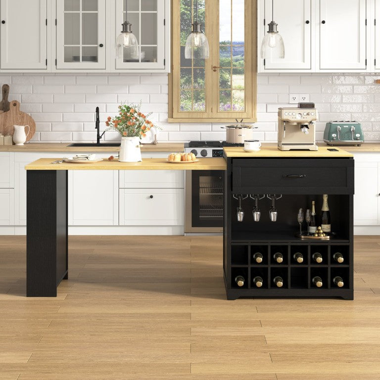 English Elm U_style Extendable Counter Cabinet with Wine Rack Power Outlet and Acrylic Doors WY000490AAB