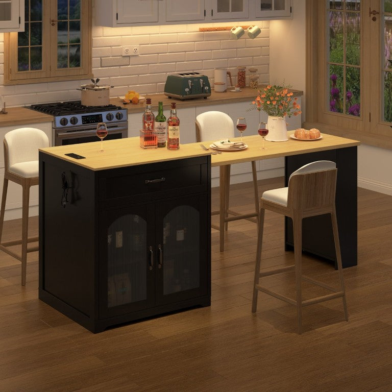 English Elm U_style Extendable Counter Cabinet with Wine Rack Power Outlet and Acrylic Doors WY000490AAB