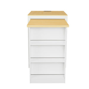 English Elm U_style Farmhouse Counter Cabinet with Extendable Top Wine Rack and Built-In Power Outlet WY000490AAK