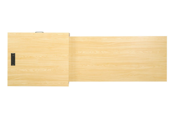 English Elm U_style Farmhouse Counter Cabinet with Extendable Top Wine Rack and Built-In Power Outlet WY000490AAK