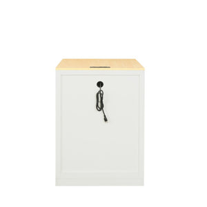 English Elm U_style Farmhouse Counter Cabinet with Extendable Top Wine Rack and Built-In Power Outlet WY000490AAK