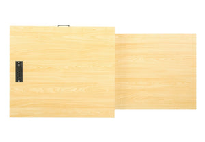English Elm U_style Farmhouse Counter Cabinet with Extendable Top Wine Rack and Built-In Power Outlet WY000490AAK