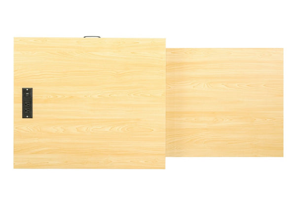 English Elm U_style Farmhouse Counter Cabinet with Extendable Top Wine Rack and Built-In Power Outlet WY000490AAK