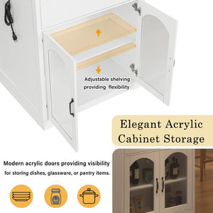 English Elm U_style Farmhouse Counter Cabinet with Extendable Top Wine Rack and Built-In Power Outlet WY000490AAK