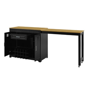 English Elm U_style Extendable Counter Bar Cabinet with Wine Rack Stemware Holder and Storage Drawer WY000492AAB