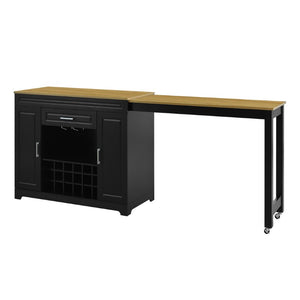 English Elm U_style Extendable Counter Bar Cabinet with Wine Rack Stemware Holder and Storage Drawer WY000492AAB