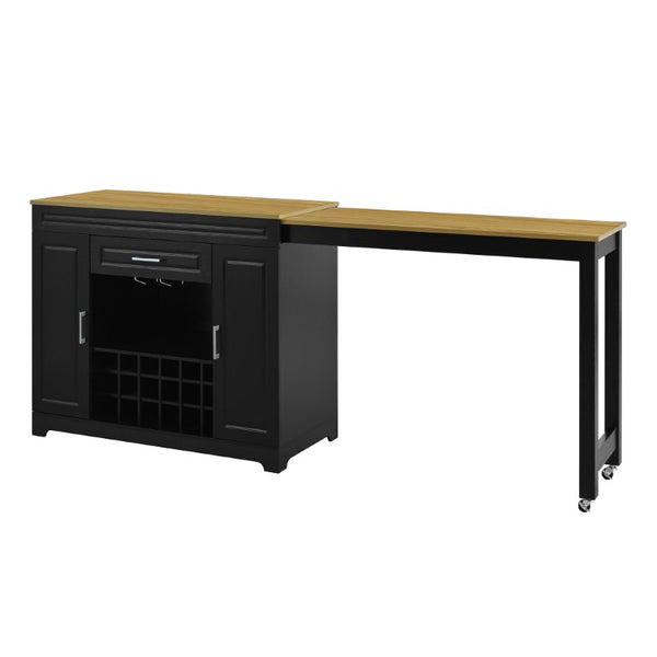English Elm U_style Extendable Counter Bar Cabinet with Wine Rack Stemware Holder and Storage Drawer WY000492AAB