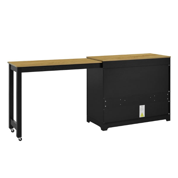 English Elm U_style Extendable Counter Bar Cabinet with Wine Rack Stemware Holder and Storage Drawer WY000492AAB
