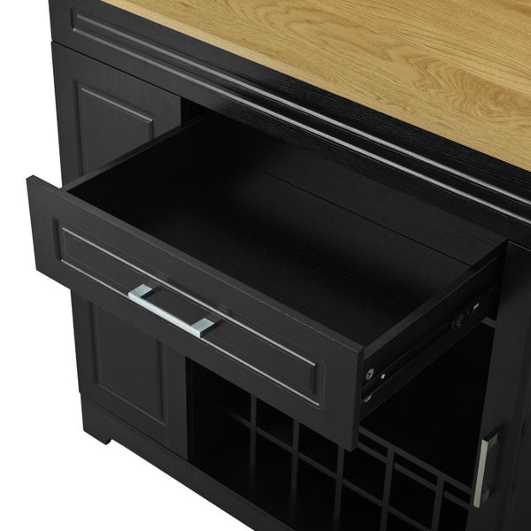 English Elm U_style Extendable Counter Bar Cabinet with Wine Rack Stemware Holder and Storage Drawer WY000492AAB