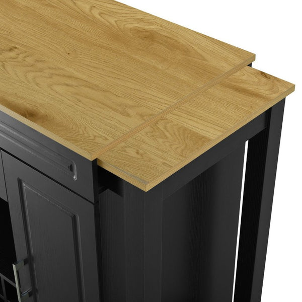 English Elm U_style Extendable Counter Bar Cabinet with Wine Rack Stemware Holder and Storage Drawer WY000492AAB