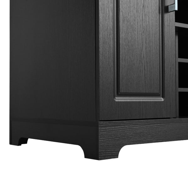 English Elm U_style Extendable Counter Bar Cabinet with Wine Rack Stemware Holder and Storage Drawer WY000492AAB