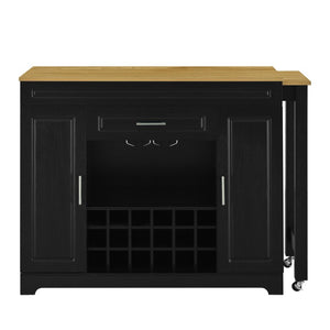 English Elm U_style Extendable Counter Bar Cabinet with Wine Rack Stemware Holder and Storage Drawer WY000492AAB