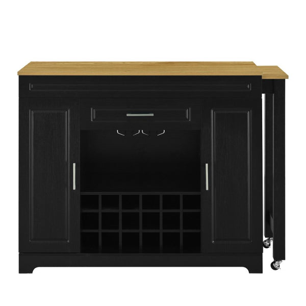 English Elm U_style Extendable Counter Bar Cabinet with Wine Rack Stemware Holder and Storage Drawer WY000492AAB