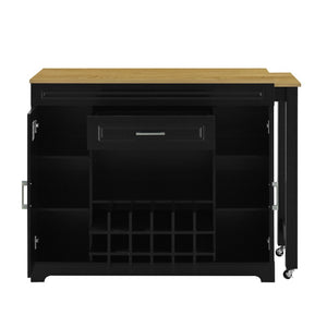 English Elm U_style Extendable Counter Bar Cabinet with Wine Rack Stemware Holder and Storage Drawer WY000492AAB