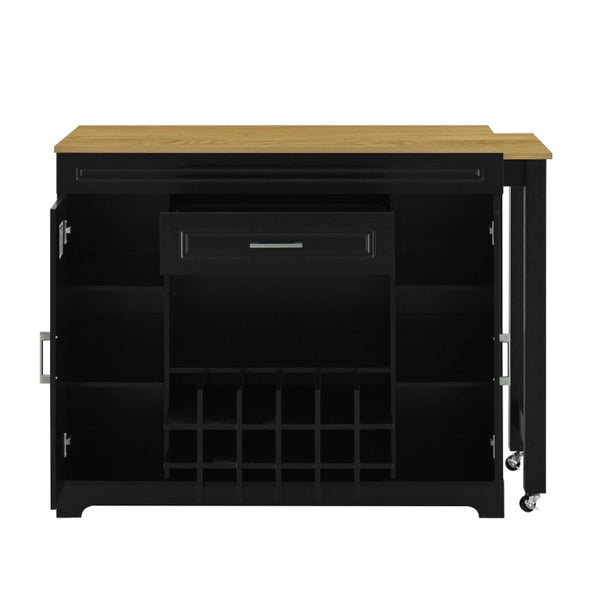 English Elm U_style Extendable Counter Bar Cabinet with Wine Rack Stemware Holder and Storage Drawer WY000492AAB