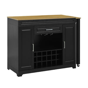 English Elm U_style Extendable Counter Bar Cabinet with Wine Rack Stemware Holder and Storage Drawer WY000492AAB