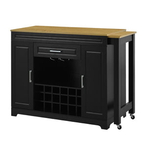 English Elm U_style Extendable Counter Bar Cabinet with Wine Rack Stemware Holder and Storage Drawer WY000492AAB