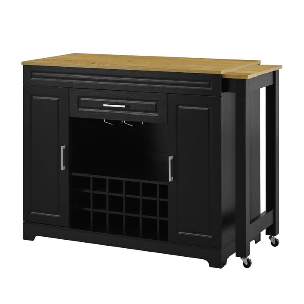 English Elm U_style Extendable Counter Bar Cabinet with Wine Rack Stemware Holder and Storage Drawer WY000492AAB