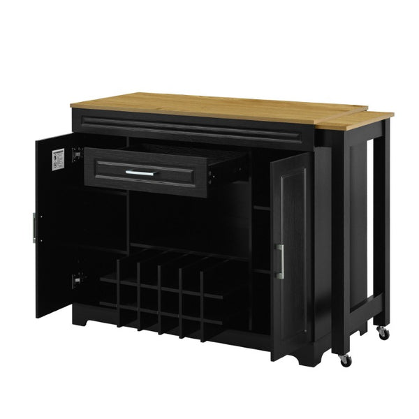 English Elm U_style Extendable Counter Bar Cabinet with Wine Rack Stemware Holder and Storage Drawer WY000492AAB