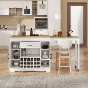 English Elm U_style Extendable Bar Sideboard with Wine Rack Stemware Holder Wheels and Drawer WY000492AAK