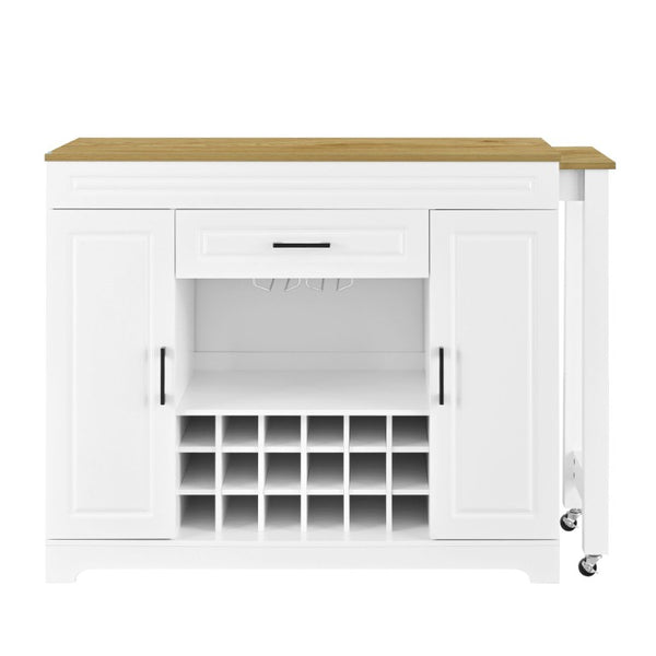 English Elm U_style Extendable Bar Sideboard with Wine Rack Stemware Holder Wheels and Drawer WY000492AAK