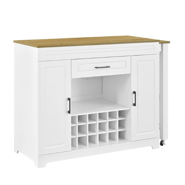 English Elm U_style Extendable Bar Sideboard with Wine Rack Stemware Holder Wheels and Drawer WY000492AAK