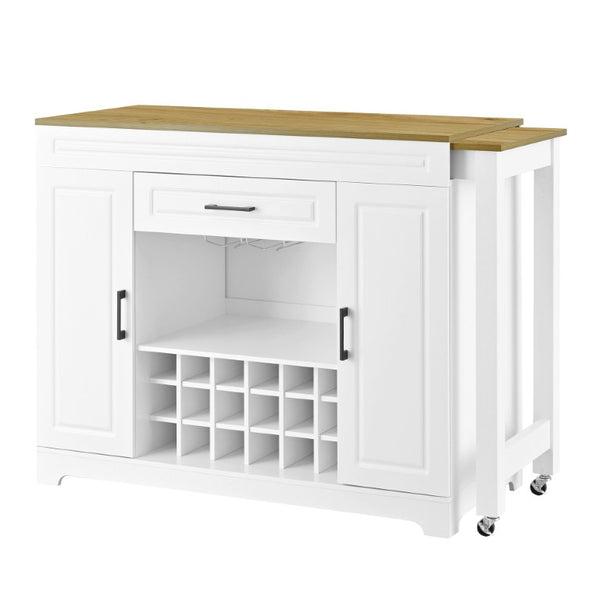English Elm U_style Extendable Bar Sideboard with Wine Rack Stemware Holder Wheels and Drawer WY000492AAK
