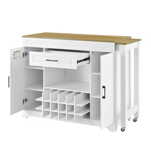 English Elm U_style Extendable Bar Sideboard with Wine Rack Stemware Holder Wheels and Drawer WY000492AAK