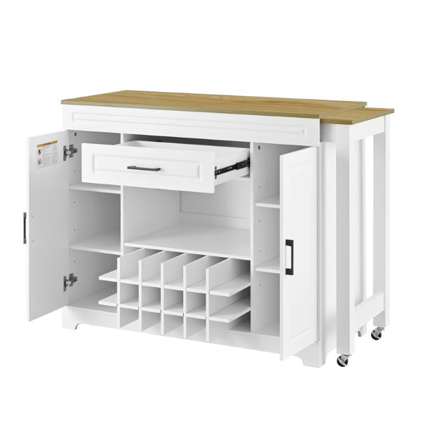 English Elm U_style Extendable Bar Sideboard with Wine Rack Stemware Holder Wheels and Drawer WY000492AAK