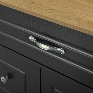English Elm U-style Rolling Bar Cabinet with Extendable Countertop Wine Rack and Stemware Storage Black+Natural WY000493AAB