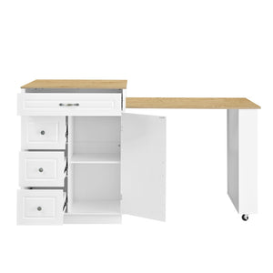 English Elm U-style Rolling Bar Cabinet with Extendable Countertop Wine Rack and Stemware Storage White+Natural WY000493AAK