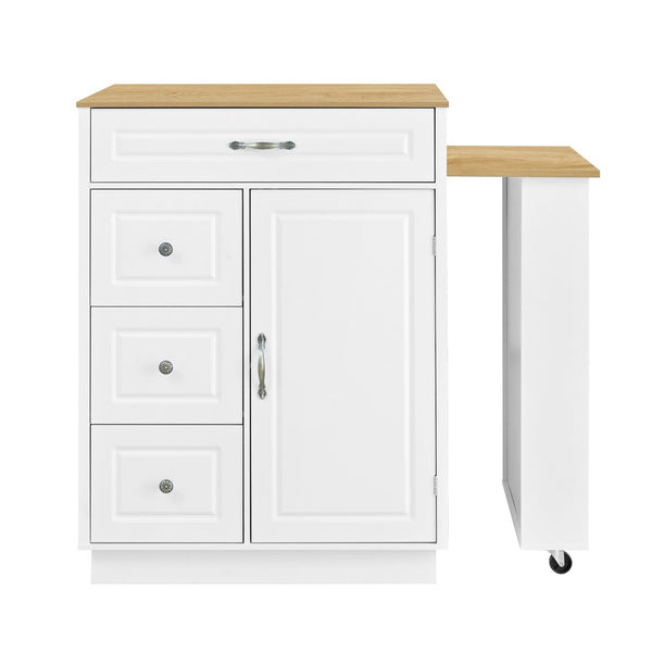 English Elm U-style Rolling Bar Cabinet with Extendable Countertop Wine Rack and Stemware Storage White+Natural WY000493AAK