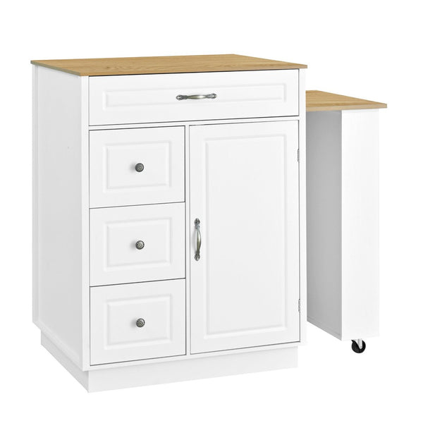 English Elm U-style Rolling Bar Cabinet with Extendable Countertop Wine Rack and Stemware Storage White+Natural WY000493AAK