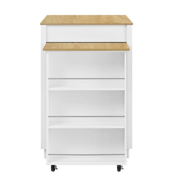 English Elm U-style Rolling Bar Cabinet with Extendable Countertop Wine Rack and Stemware Storage White+Natural WY000493AAK