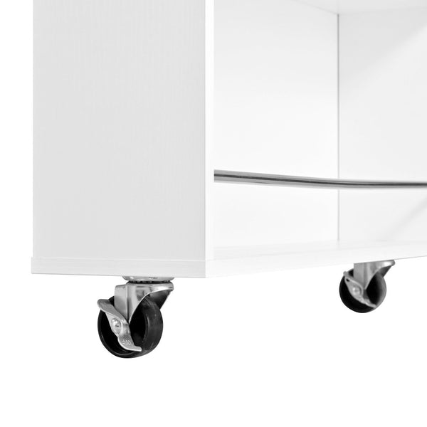 English Elm U-style Rolling Bar Cabinet with Extendable Countertop Wine Rack and Stemware Storage White+Natural WY000493AAK