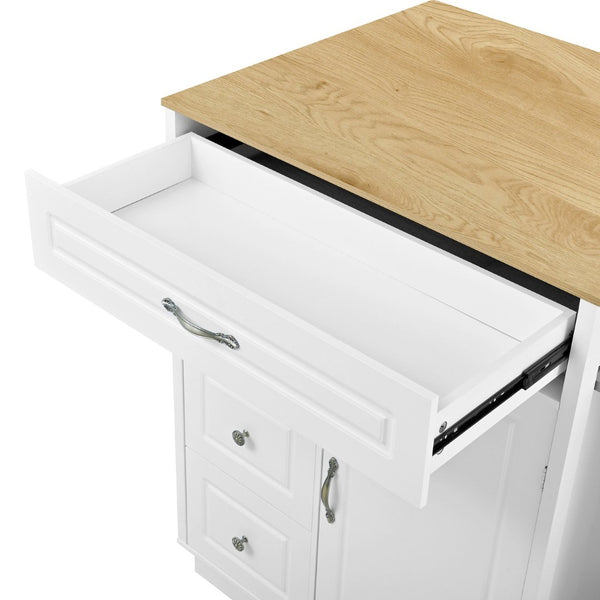 English Elm U-style Rolling Bar Cabinet with Extendable Countertop Wine Rack and Stemware Storage White+Natural WY000493AAK