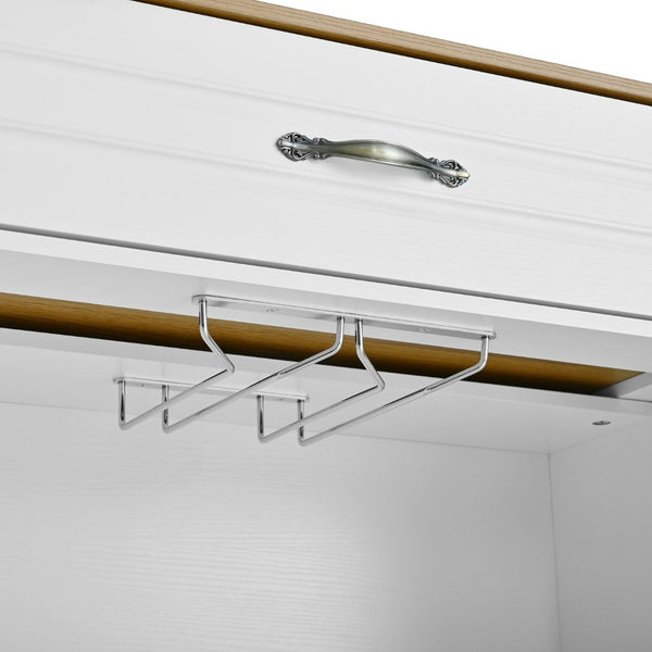 English Elm U-style Rolling Bar Cabinet with Extendable Countertop Wine Rack and Stemware Storage White+Natural WY000493AAK