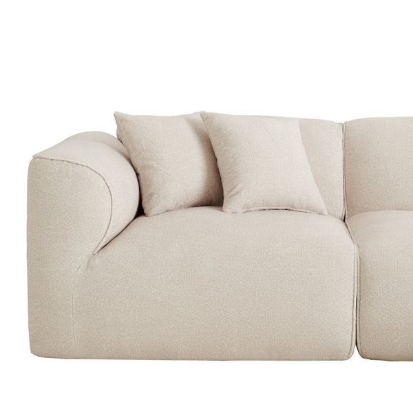 English Elm U_style Cut Velvet 4 Seater Sofa with Piped Trim Detachable Ottoman and Throw Pillows WY000494AAA