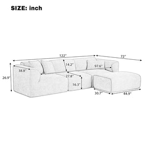 English Elm U_style Cut Velvet 4 Seater Sofa with Piped Trim Detachable Ottoman and Throw Pillows WY000494AAA