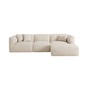 English Elm U_style Cut Velvet 4 Seater Sofa with Piped Trim Detachable Ottoman and Throw Pillows WY000494AAA