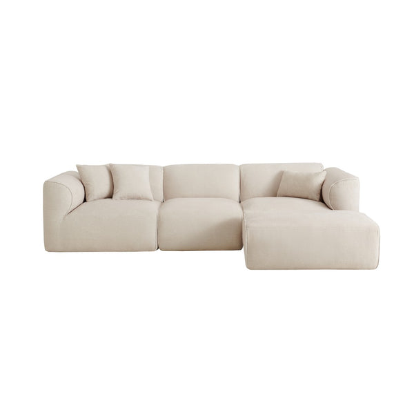 English Elm U_style Cut Velvet 4 Seater Sofa with Piped Trim Detachable Ottoman and Throw Pillows WY000494AAA