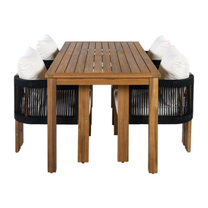 English Elm U_style Acacia Wood Outdoor Dining Set Rope Woven High Back Chairs Farmhouse Patio WY000496AAB