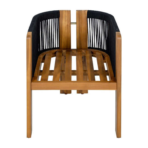 English Elm U_style Acacia Wood Outdoor Dining Set Rope Woven High Back Chairs Farmhouse Patio WY000496AAB
