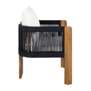 English Elm U_style Acacia Wood Outdoor Dining Set Rope Woven High Back Chairs Farmhouse Patio WY000496AAB