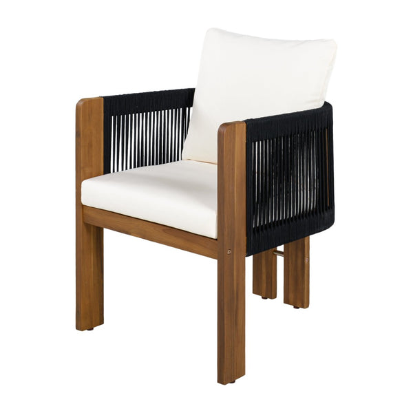 English Elm U_style Acacia Wood Outdoor Dining Set Rope Woven High Back Chairs Farmhouse Patio WY000496AAB