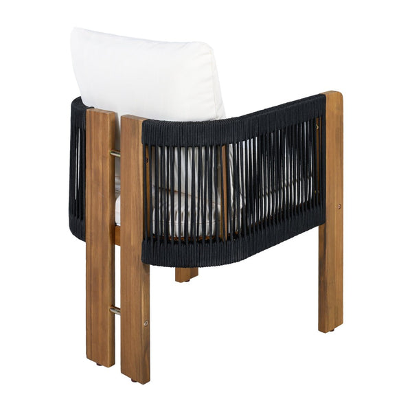 English Elm U_style Acacia Wood Outdoor Dining Set Rope Woven High Back Chairs Farmhouse Patio WY000496AAB