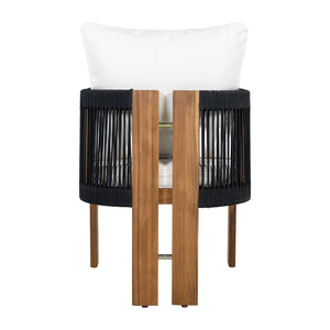 English Elm U_style Acacia Wood Outdoor Dining Set Rope Woven High Back Chairs Farmhouse Patio WY000496AAB